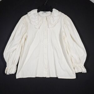 VTG Hammerschmid Blouse Womens 44 White Cotton Hand Embroidered Victorian Blouse